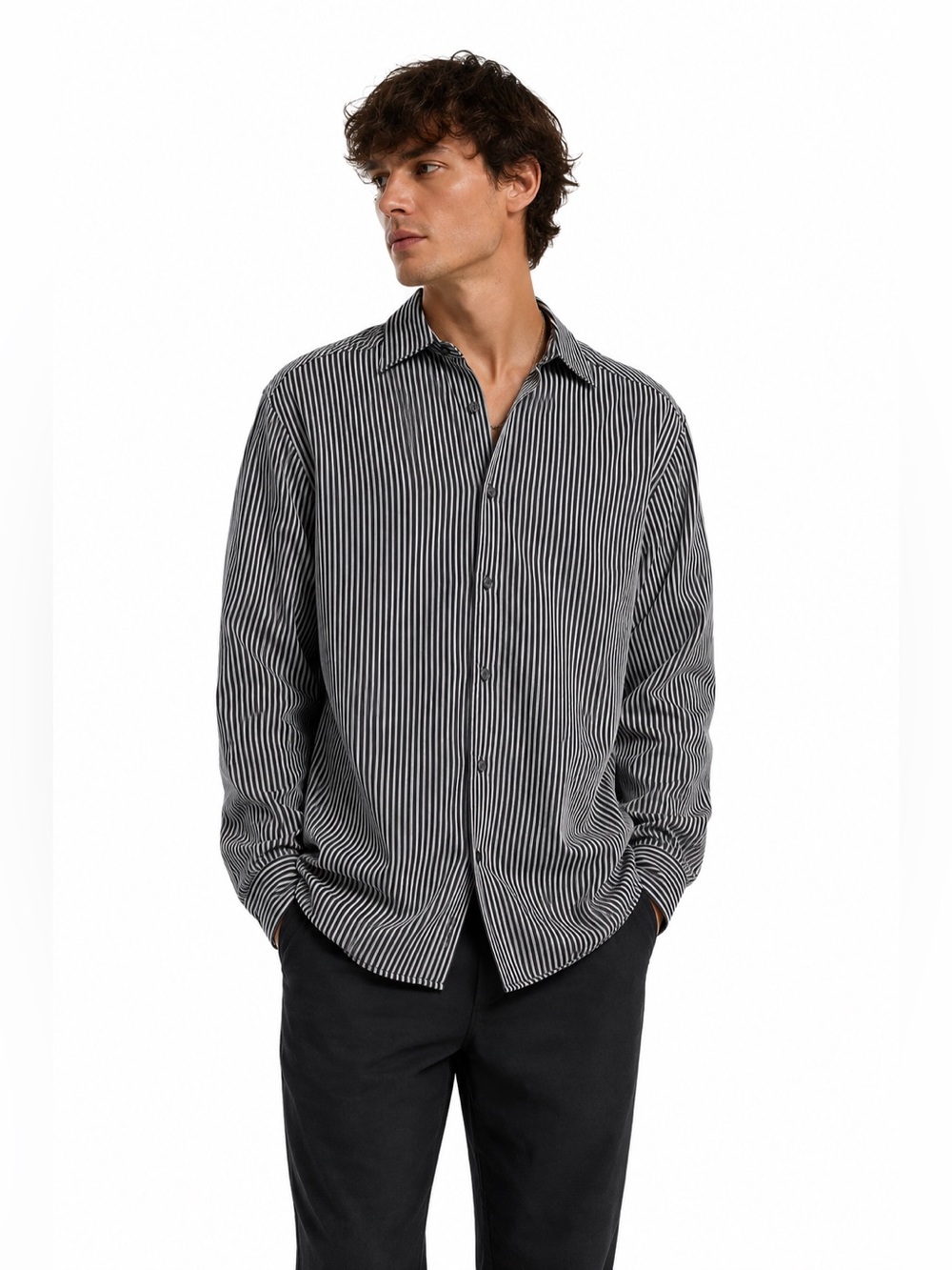Axist Black & White Striped Button-Up Shirt